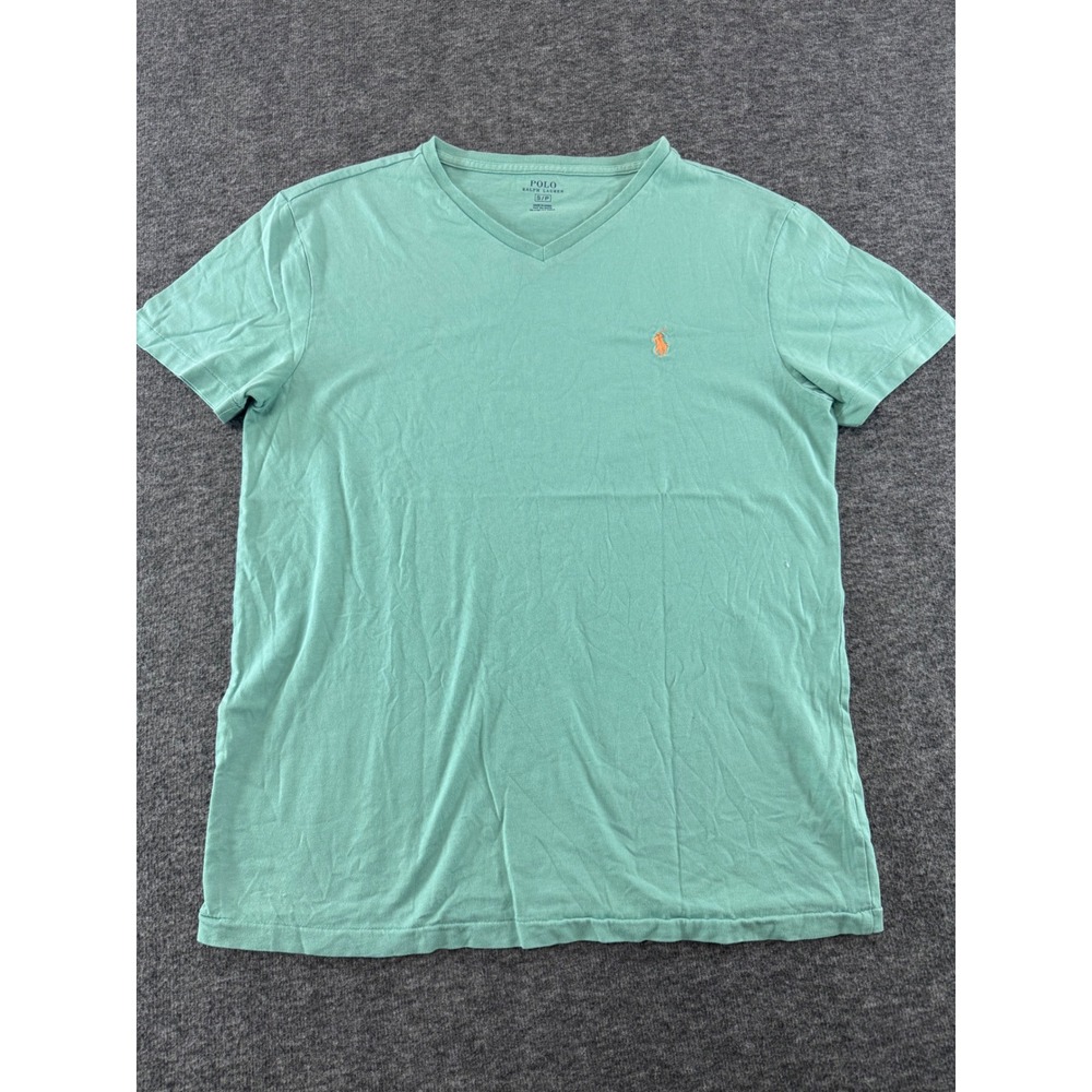 Polo Ralph Lauren Mens V-Neck T-Shirt Green Cotton Pony Logo Small S/P